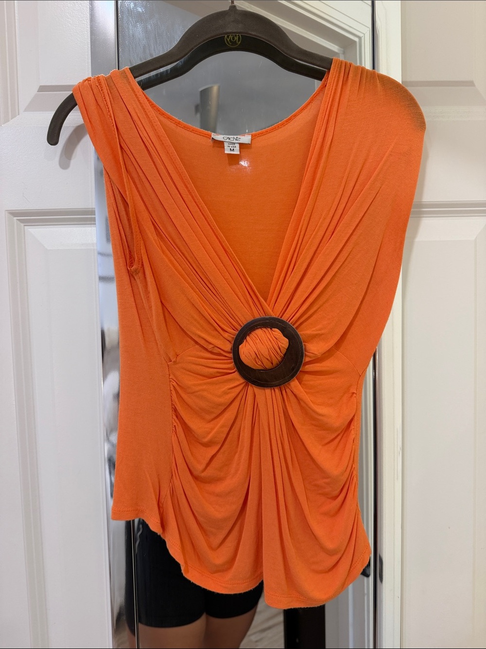 Cache Bright Orange Draped Tank with Ring Detail